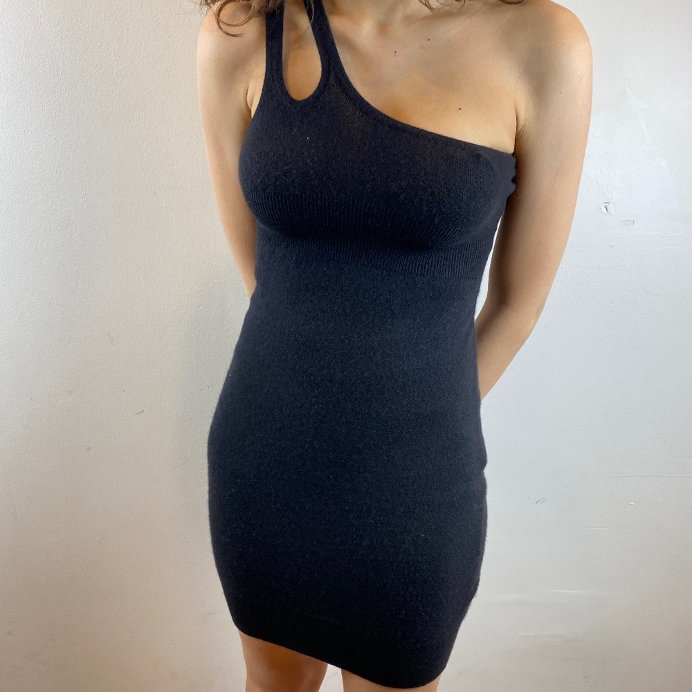 CYNTHIA ROWLEY ONE SHOULDER 100% CASHMERE MINI DRESS SZ XS
